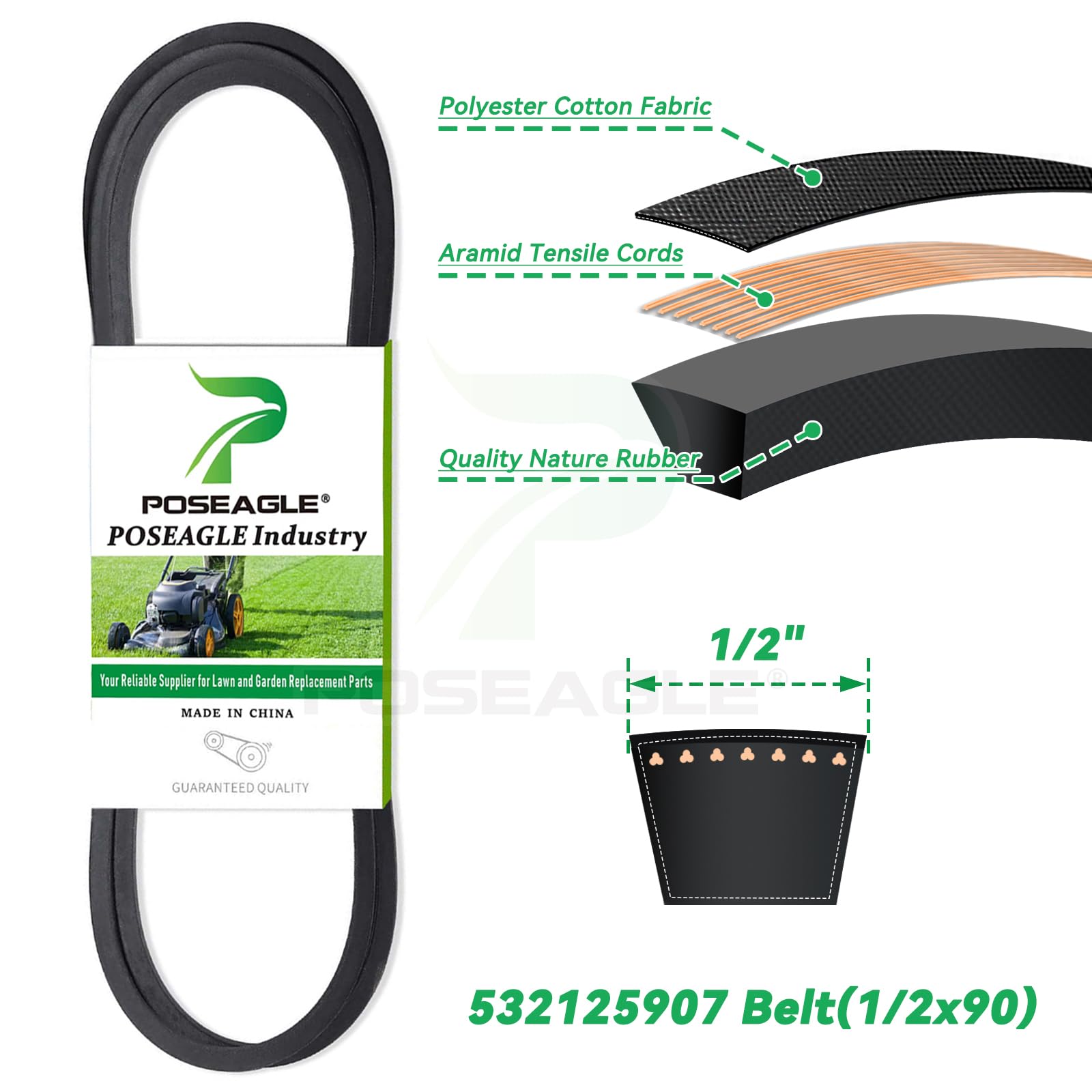 POSEAGLE correa 532125907 1/2x90 detalle que asegura ajuste preciso