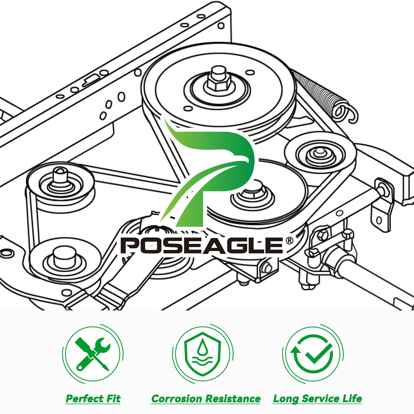 POSEAGLE polea en contexto de jardín y tractor, mejora del rendimiento