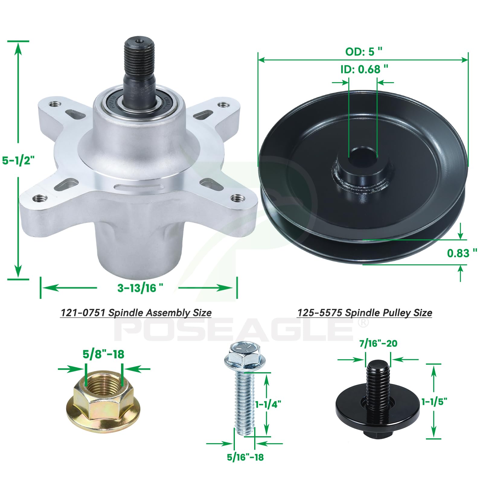 POSEAGLE polea de husillo vista superior con dimensiones para compatibilidad
