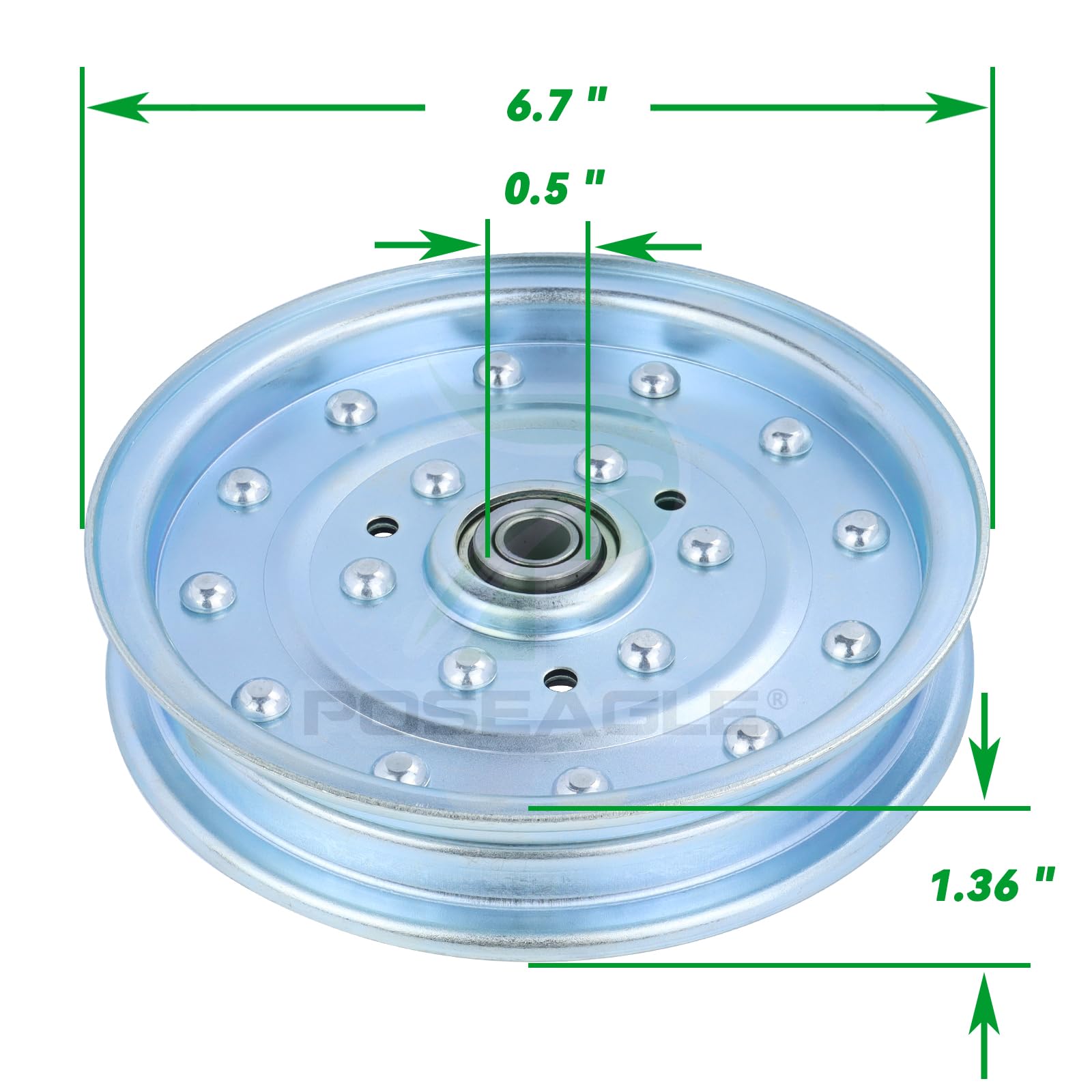 POSEAGLE vista lateral con medidas, confirma OD 6.7" e ID 0.5"