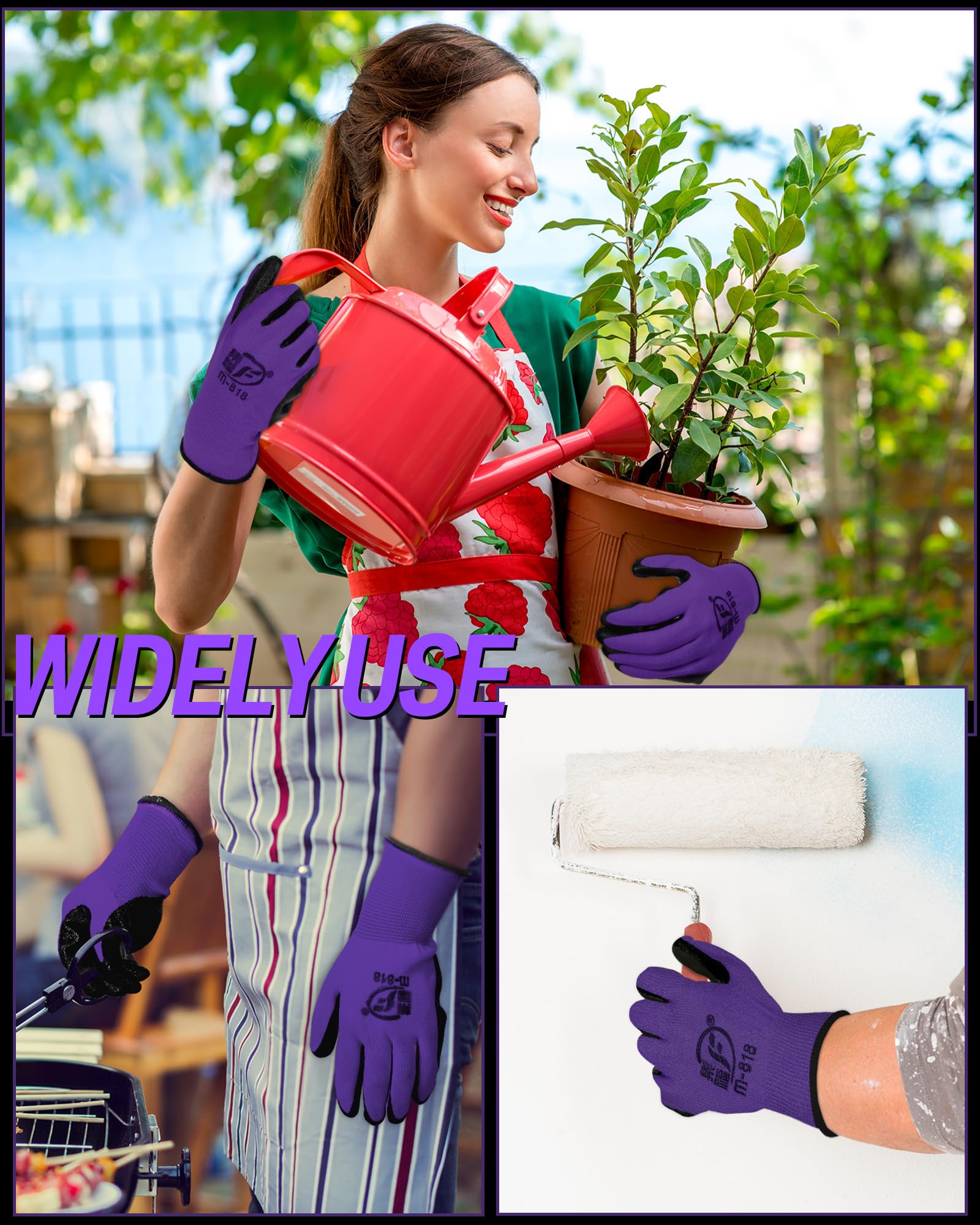 Potchen ambiente de vida en jardín usando guantes, trabajo cómodo y protegido
