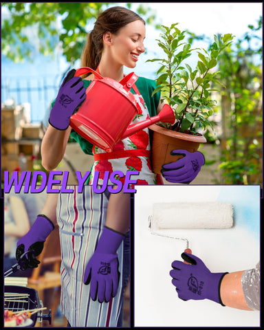 Potchen ambiente de vida en jardín usando guantes, trabajo cómodo y protegido