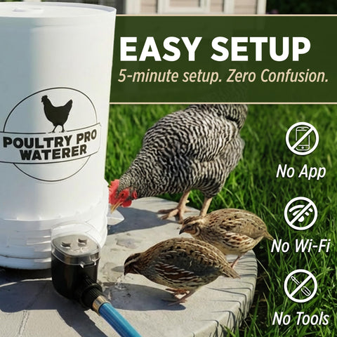 Poultry Pro Feeder conectado a manguera de jardín para riego manos libres