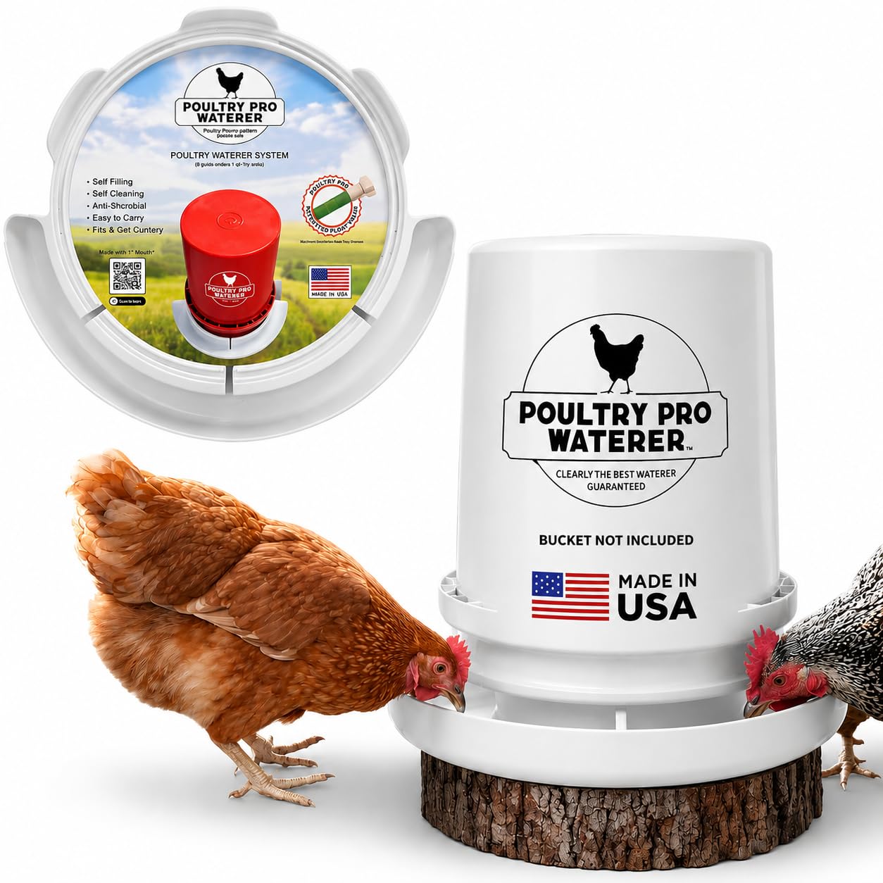 Poultry Pro vista frontal ensamblado mostrando conexión rápida y estabilidad