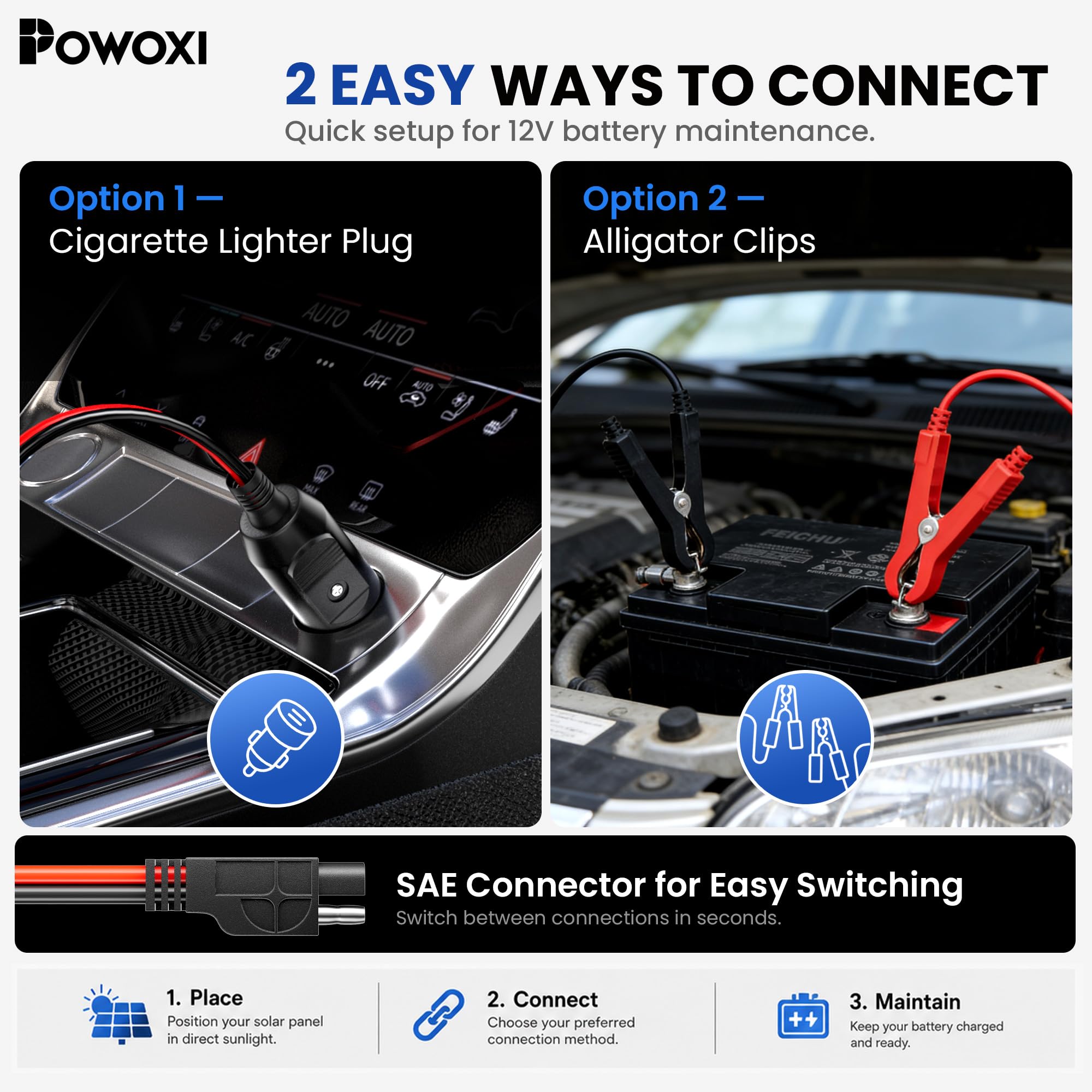 POWOXI LED bicolor indicando estado de carga y facilidad de uso