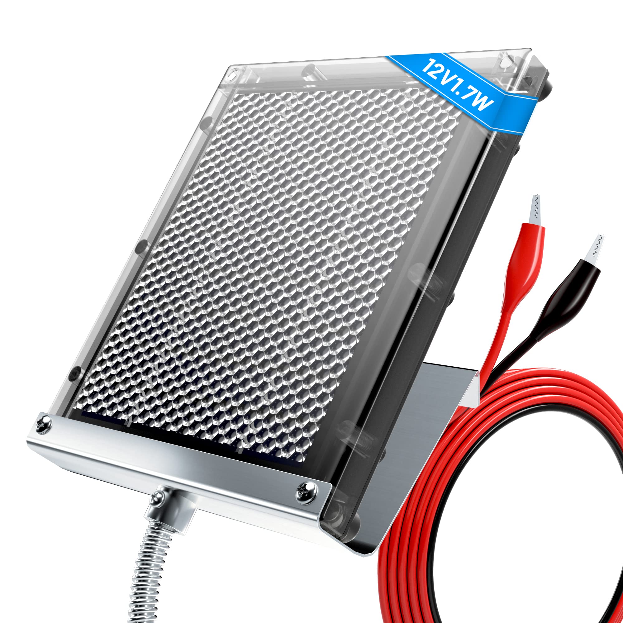POWOXI panel frontal 12V 1.7W mostrando diseño resistente y rápida carga
