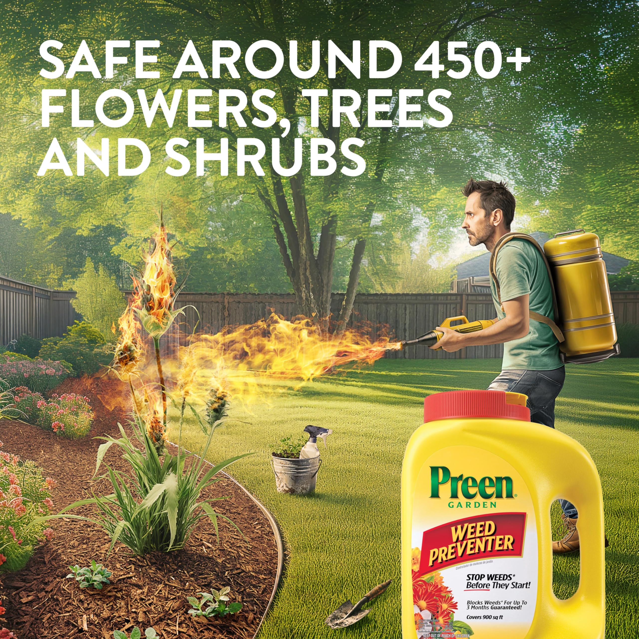 Preen aplicado en un parterre demostrando prevención efectiva de malezas