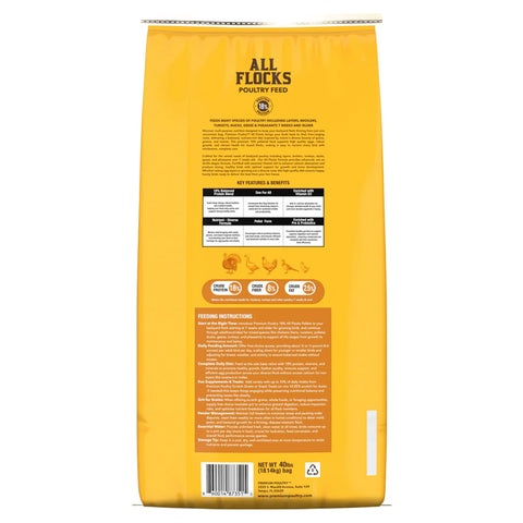 Premium Poultry comparación de tamaño mostrando bolsa de 40 lb
