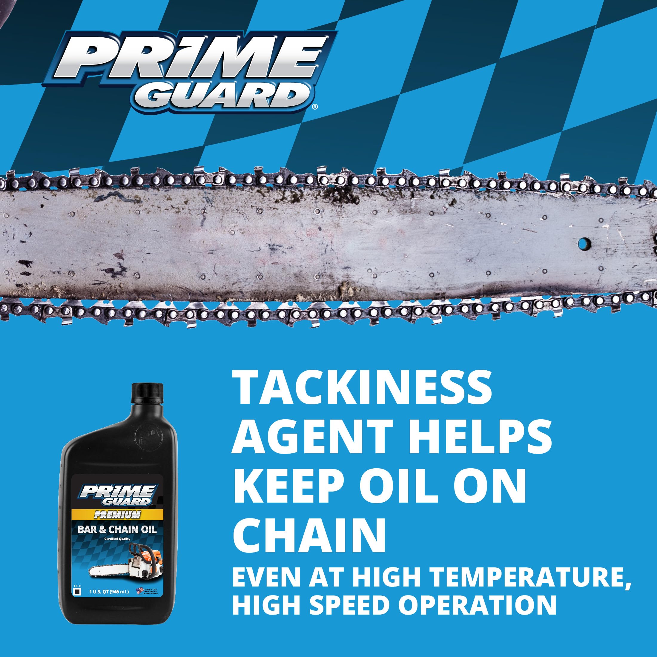 Prime Guard aplicada en motosierra demostrando lubricación constante