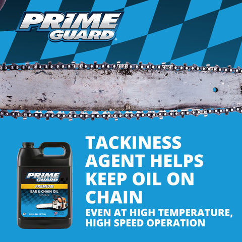 Prime Guard envase aplicado en motosierra, menor desgaste visible
