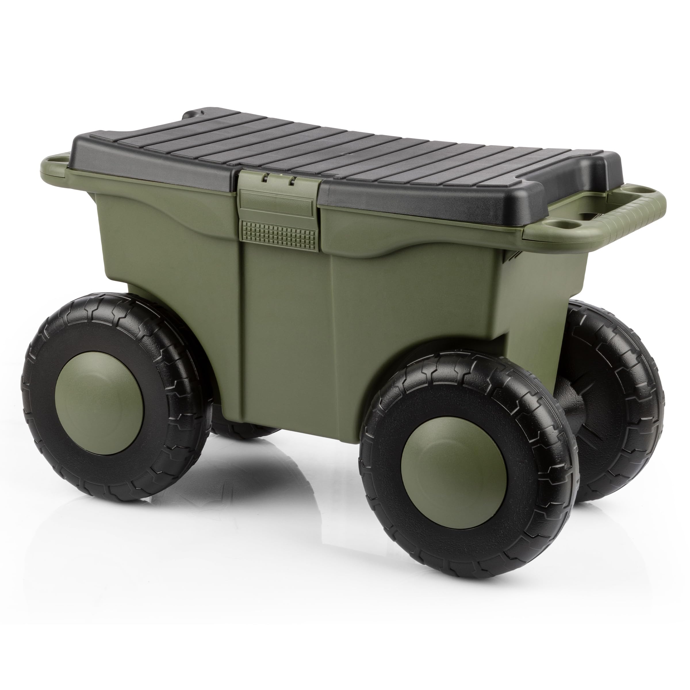 Pure Garden vista frontal del carrito con asiento, organiza herramientas fácilmente
