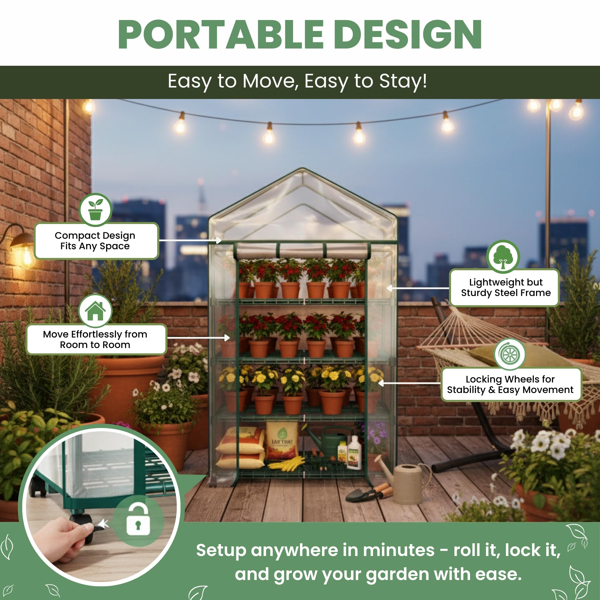 Pure Garden detalle de la cubierta PVC que retiene calor y maximiza luz para crecimiento