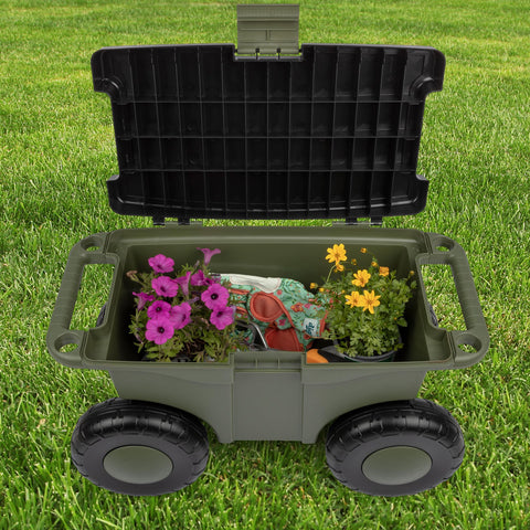 Pure Garden interior organizado con palas y guantes, mantiene todo accesible