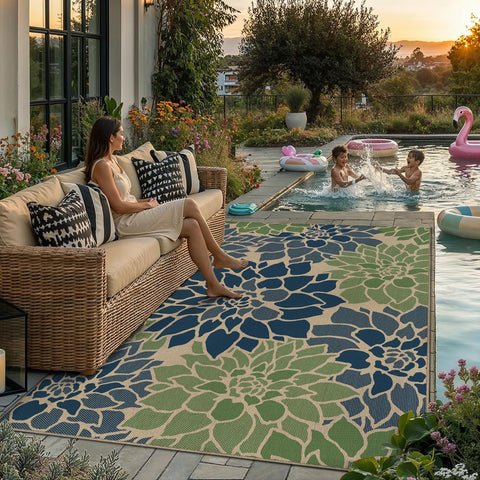PureCozy alfombra en porche mostrando ambiente acogedor y resistencia exterior