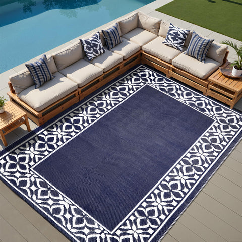 PureCozy frontal de alfombra exterior azul marino, añade estilo al patio