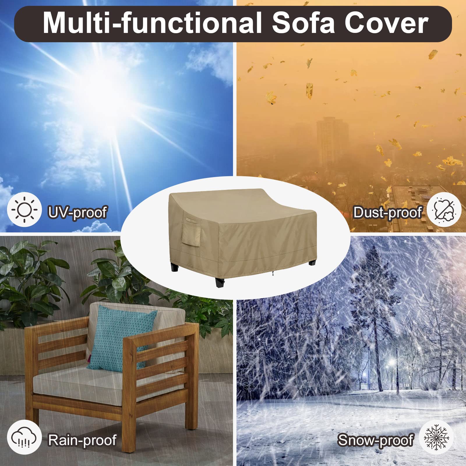 PureFit funda colocada en patio mostrando protección completa contra intemperie