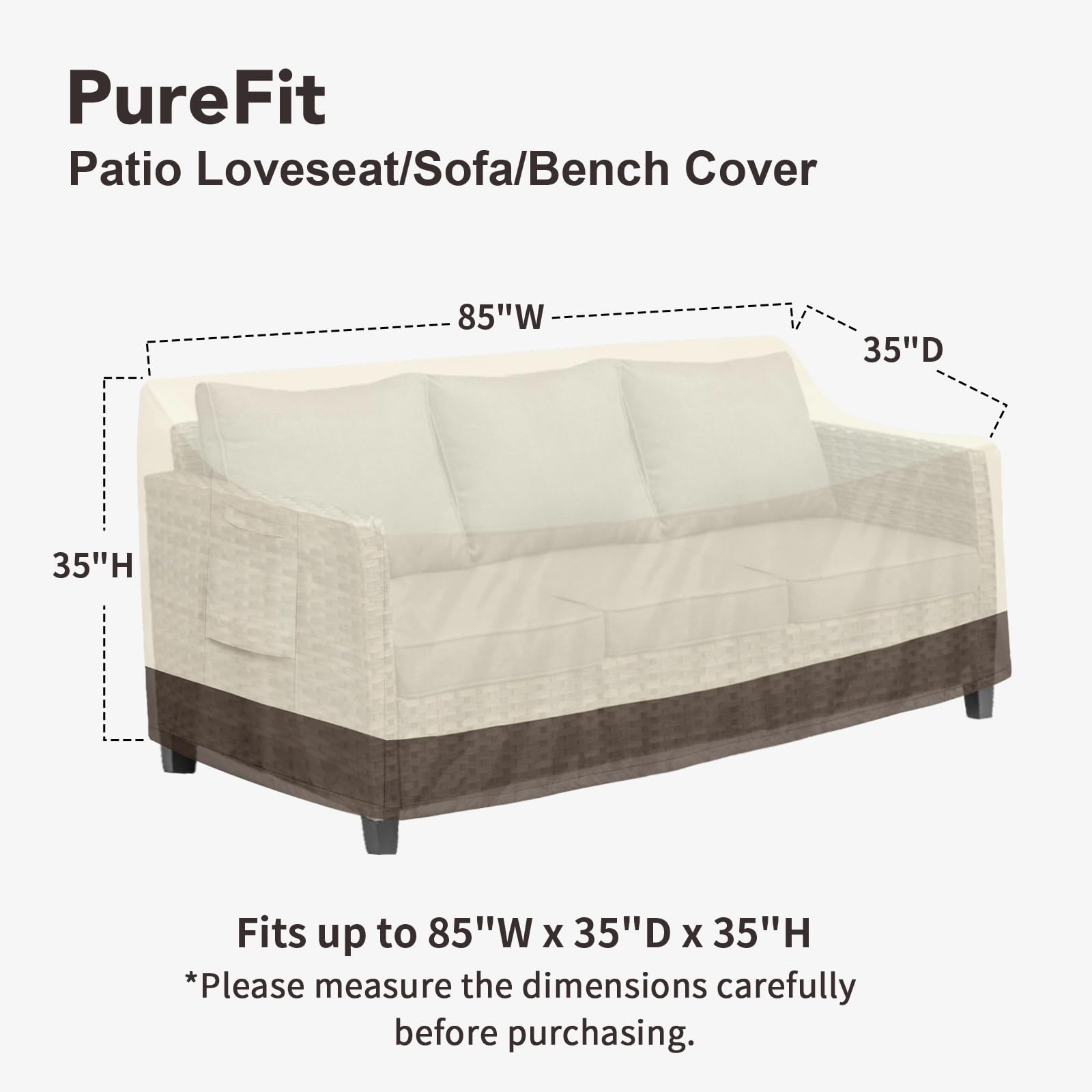 PureFit detalle del tejido 500D y costuras selladas, impermeabilidad duradera