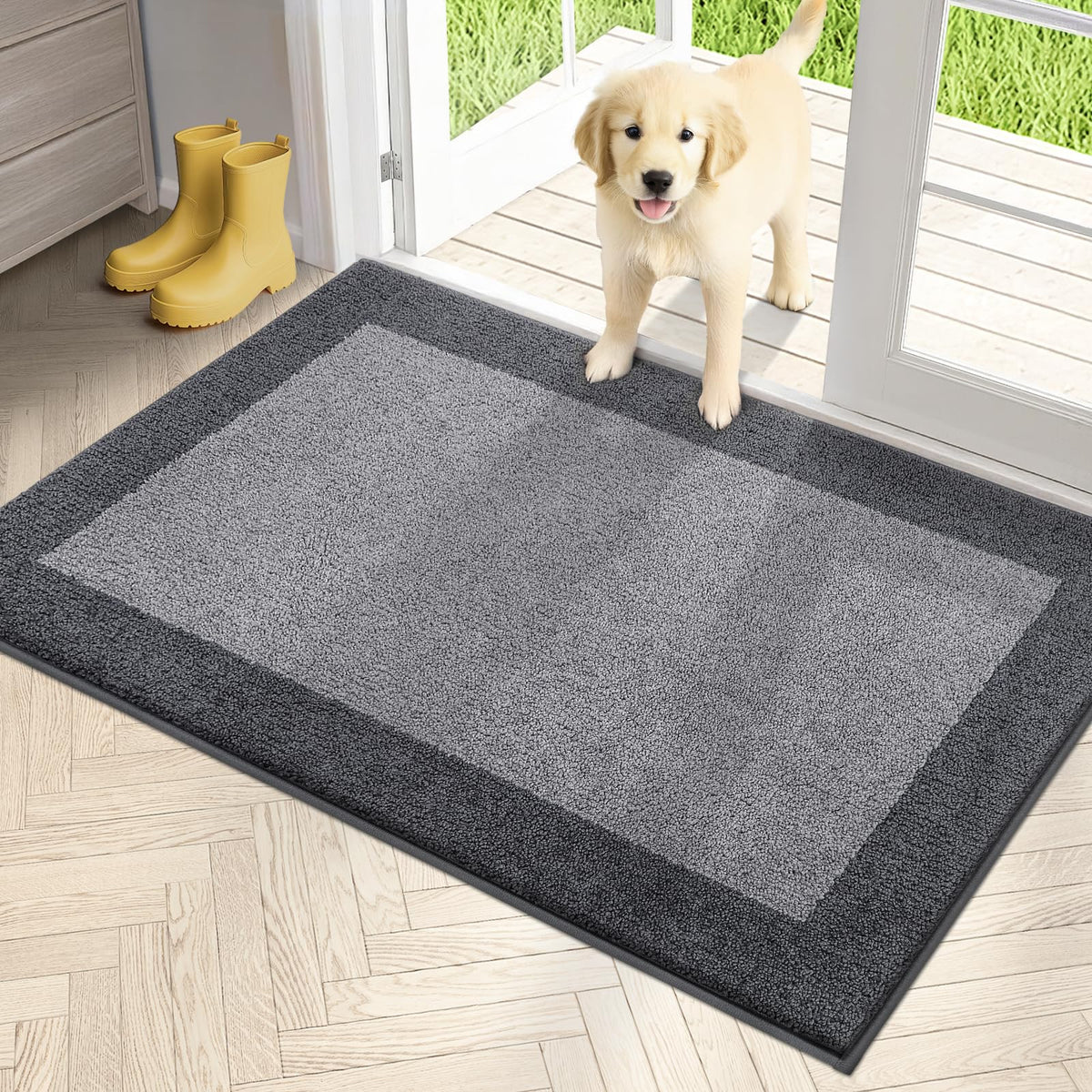 PURRUGS felpudo frontal 32x48 en gris claro y gris, limpieza inmediata
