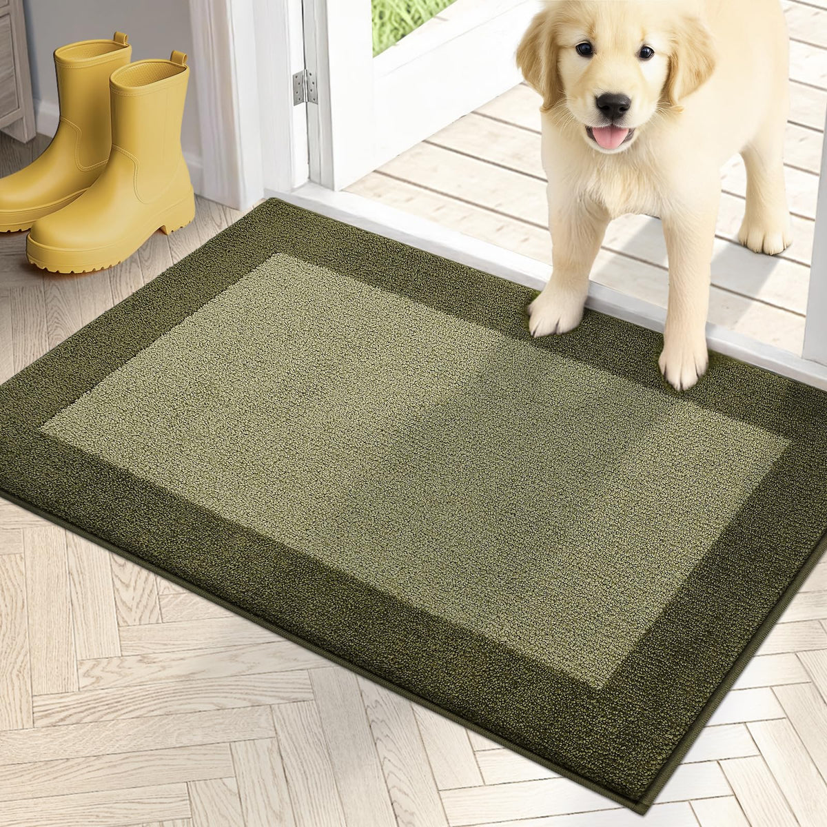 PURRUGS felpudo frontal en Budding Green y Sage Green mostrando color y forma