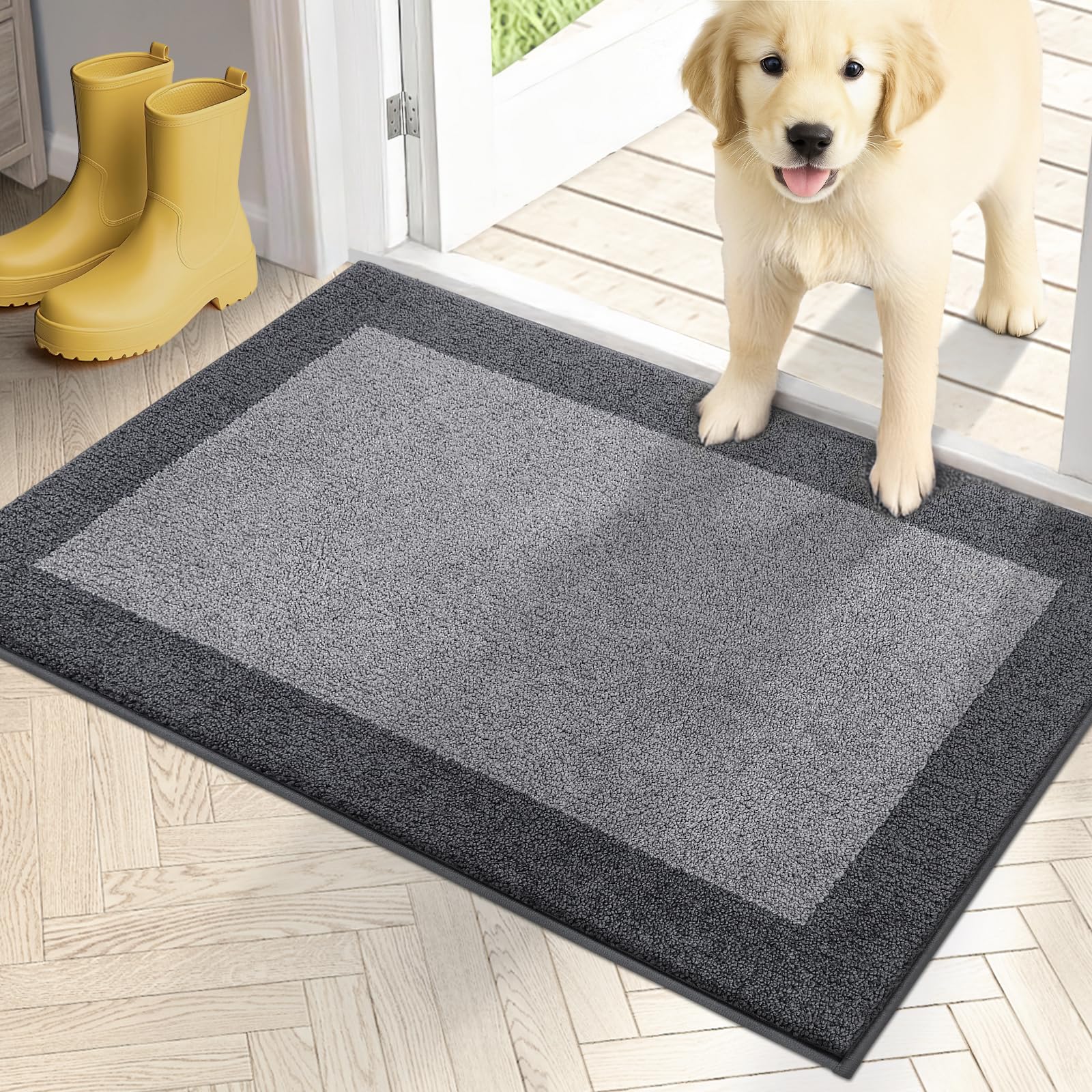 PURRUGS felpudo frontal mostrando diseño gris para entrada y control de suciedad