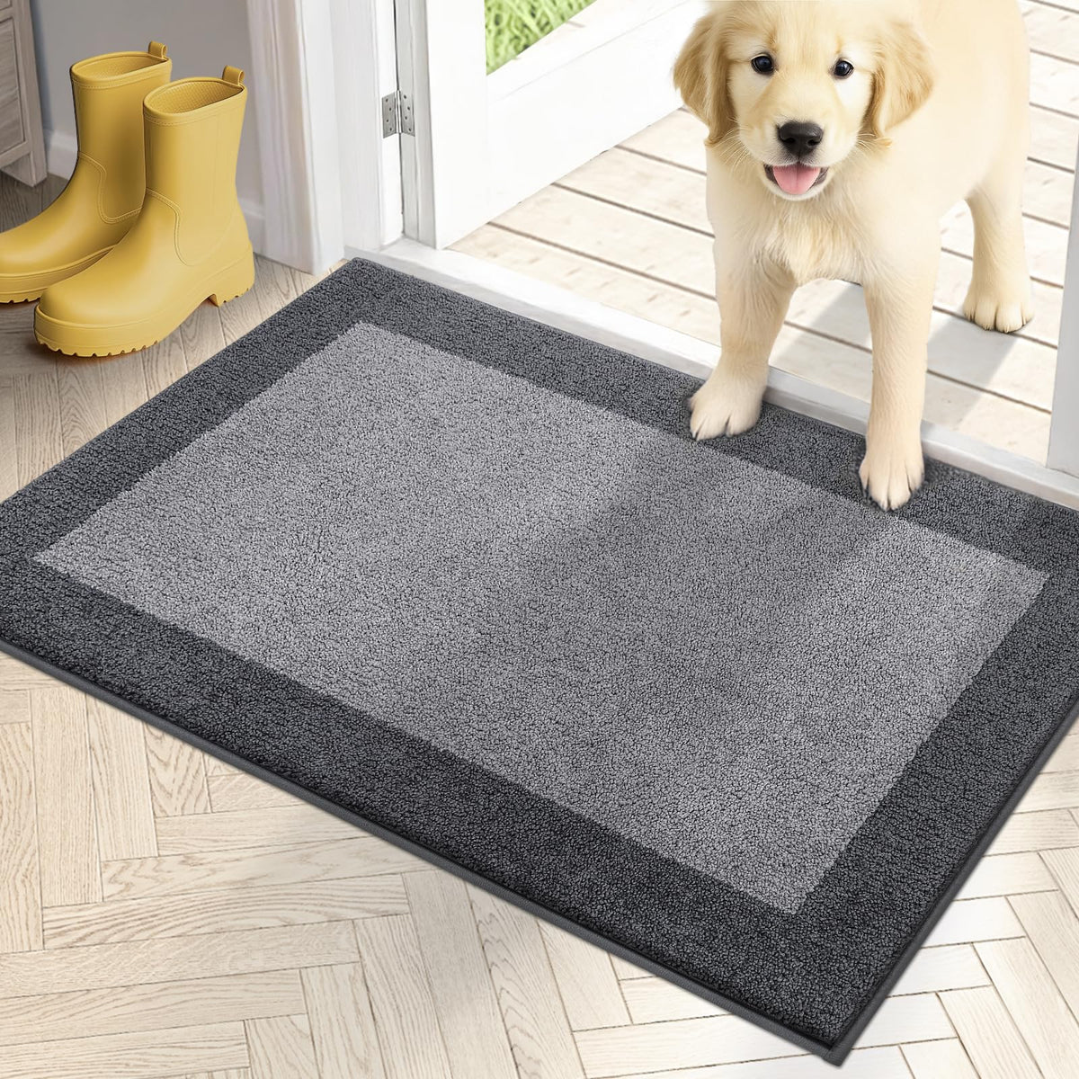 PURRUGS felpudo frontal mostrando diseño gris para entrada y control de suciedad