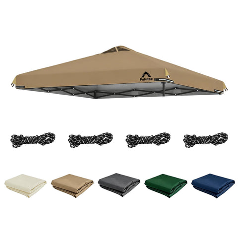 Pututoc vista frontal del toldo 10x10 khaki ofrece sombra fiable
