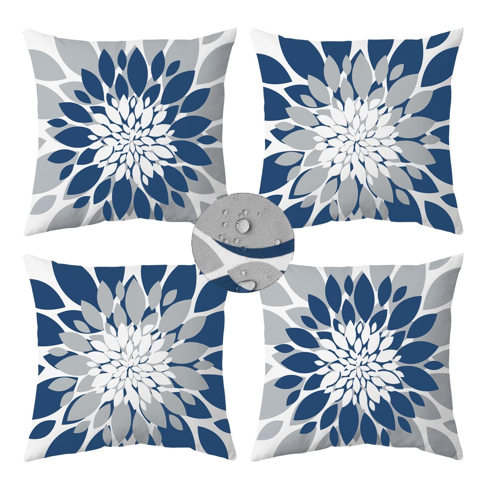 Qahing funda frontal dahlia azul gris mostrando patrón elegante y protección