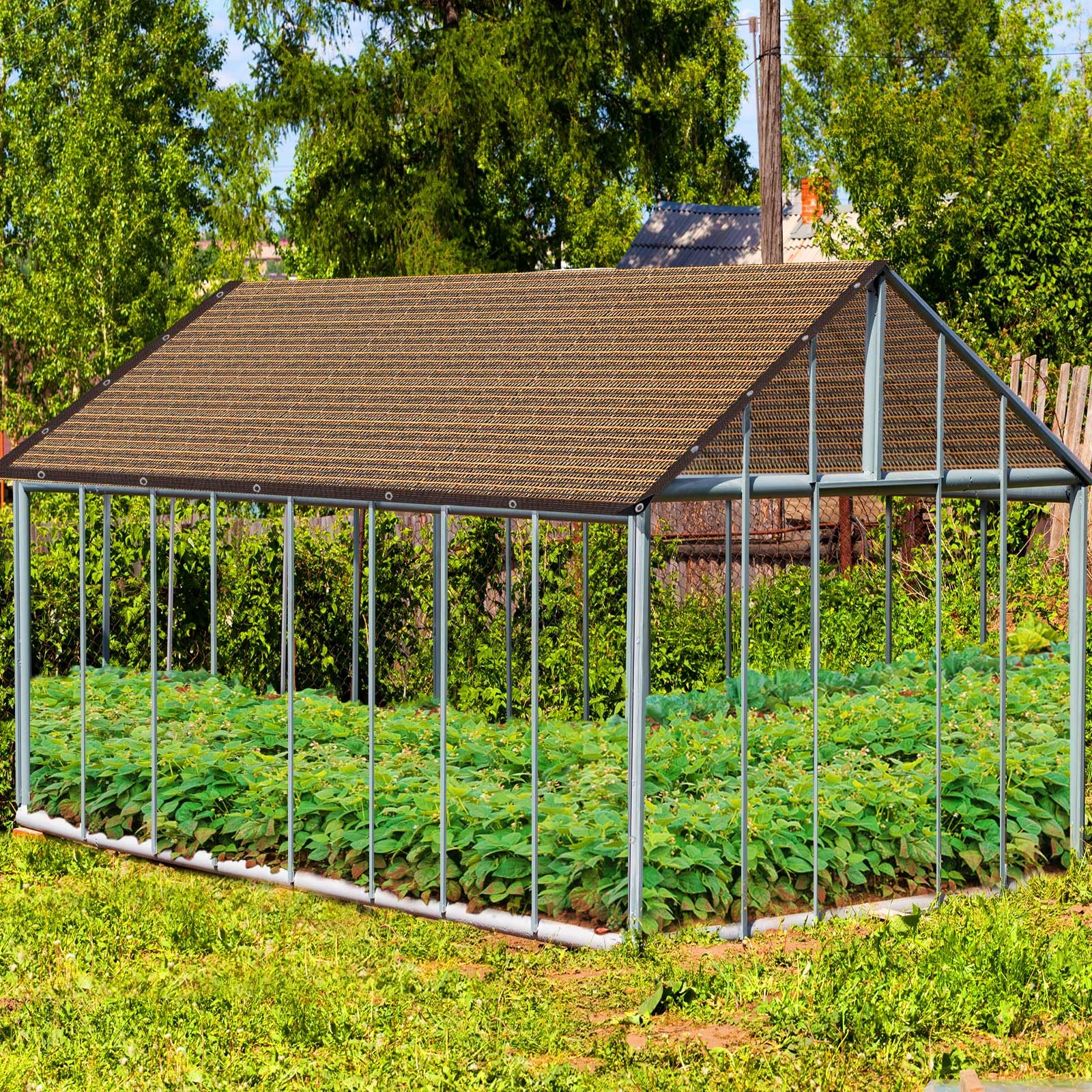 QHAIYYBF malla sobre pérgola de patio creando zona fresca y sombreada