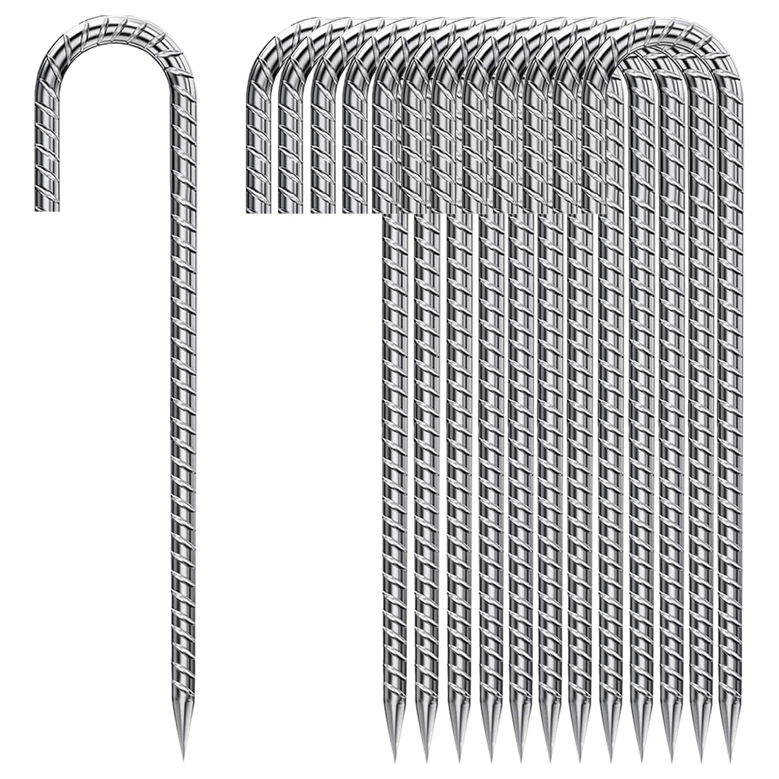QNLONG estaca rebar frontal mostrando acabado galvanizado y durabilidad