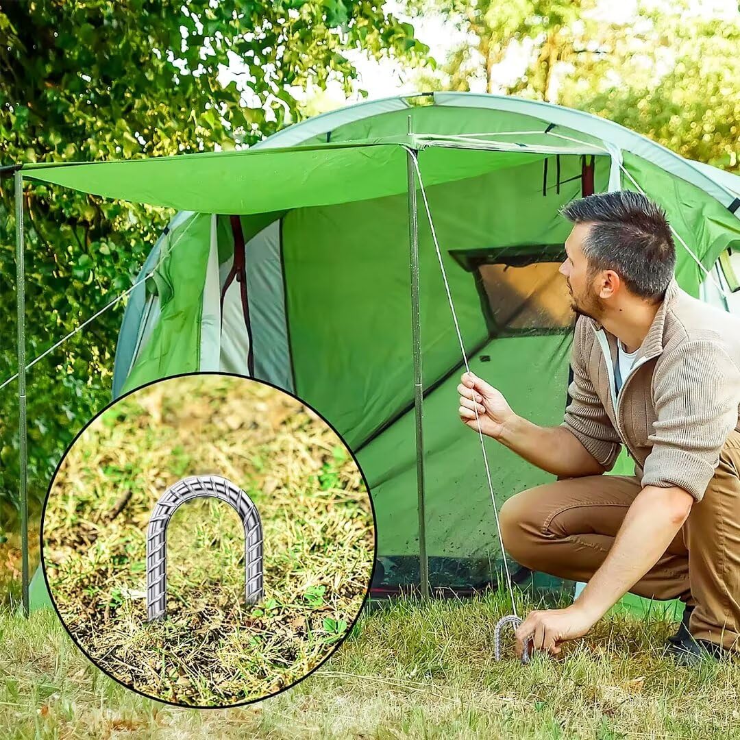 QNLONG estacas comparación con mano mostrando tamaño y portabilidad