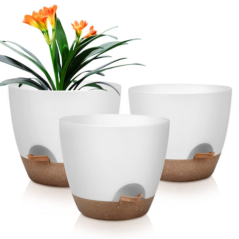 QRRICA macetas frontal set blanco mostrando diseño limpio y ahorro de espacio