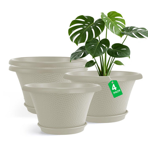 Quarut vista frontal pack de cuatro macetas que realza plantas y decoración