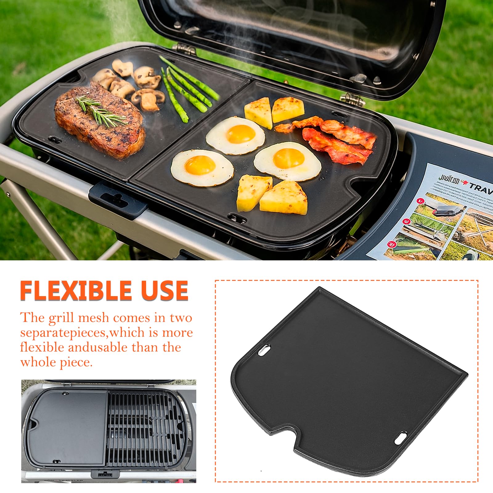 QuliMetal comparativa de tamaño con rejilla Weber Traveler muestra ajuste