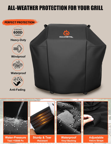 QuliMetal funda colocada en parrilla en exterior mostrando protección contra lluvia