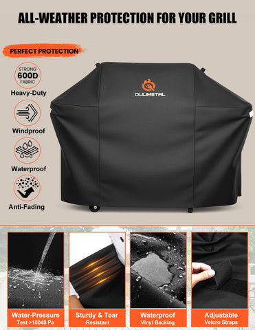 QuliMetal funda en uso cubriendo parrilla completa al aire libre