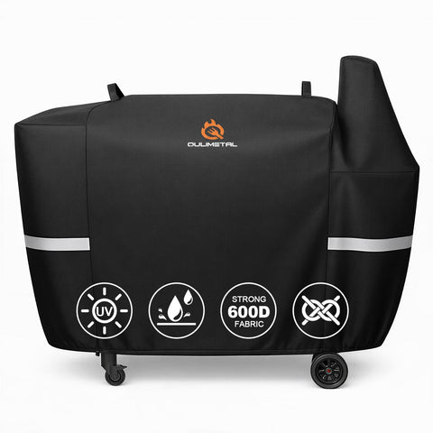 QuliMetal funda frontal mostrando ajuste perfecto en Pit Boss Austin XL, protegiendo contra lluvia