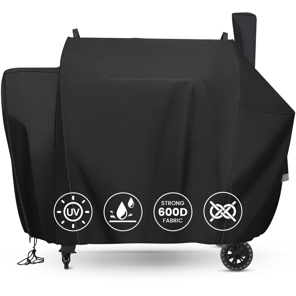 QuliMetal funda frontal cubriendo Pit Boss 1600, protección total contra lluvia