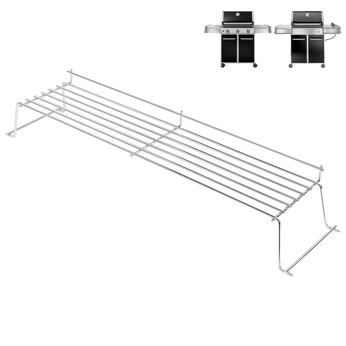 QuliMetal vista frontal del calentador compatible Weber Genesis mantiene alimentos organizados