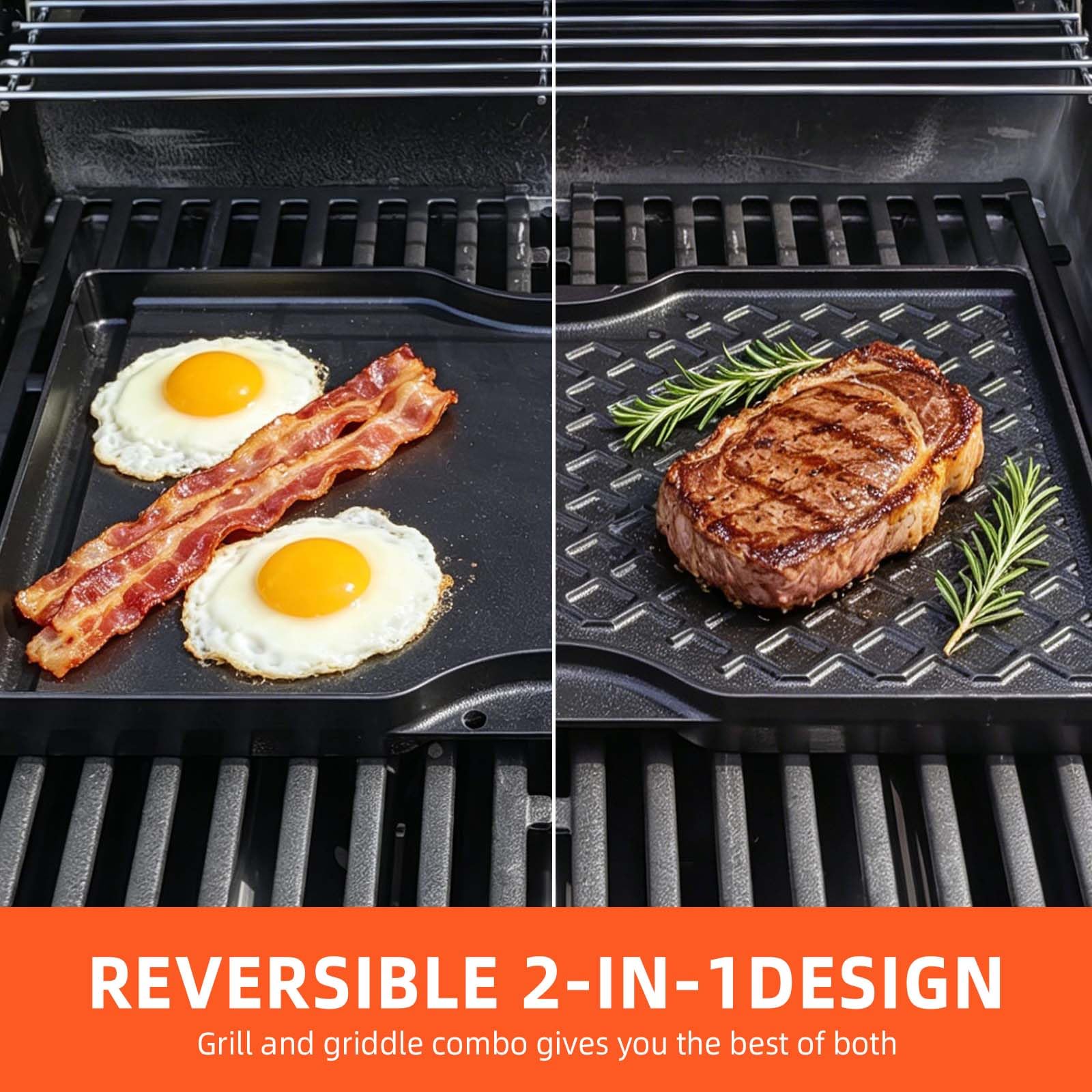 Plancha QuliMetal en uso sobre parrilla Weber muestra versatilidad para cocinar al aire libre