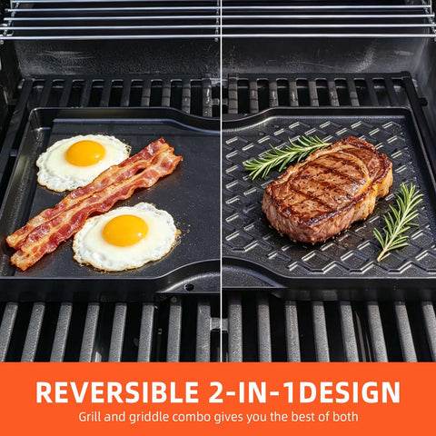 Plancha QuliMetal en uso sobre parrilla Weber muestra versatilidad para cocinar al aire libre