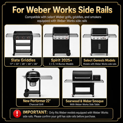 QuliMetal en uso sobre parrilla Weber Works con utensilios al alcance