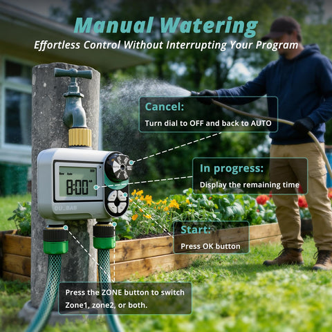QUOBAS temporizador en sistema de goteo, ahorro de agua eficaz