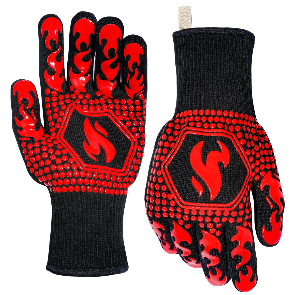 QUWIN guantes BBQ vista frontal mostrando protección y color rojo