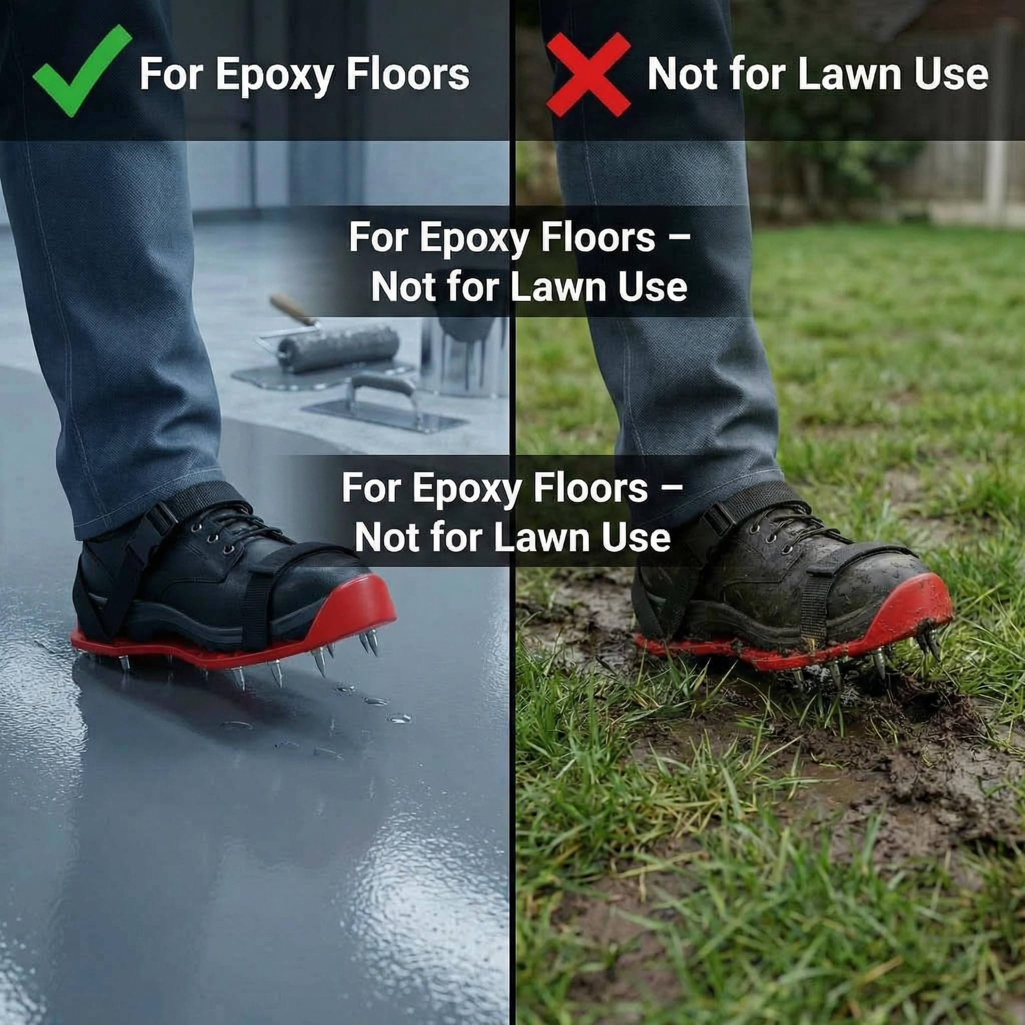 QWORK zapatillas en uso sobre piso epoxy sin dejar marcas visibles