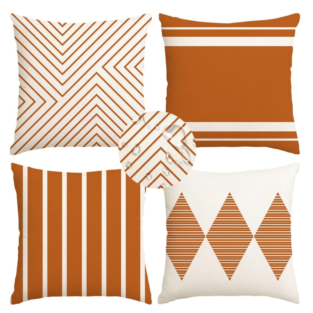 RABUSOFA pack frontal de 4 fundas naranja y beige, aspecto renovador
