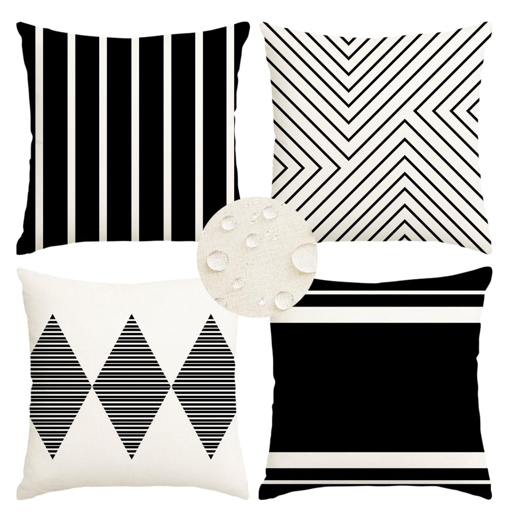 RABUSOFA pack frontal de 4 fundas negras y beige mostrando diseño y colores