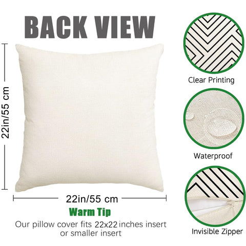 RABUSOFA funda junto a una mano para comparar tamaño y confirmar las 22x22 pulgadas