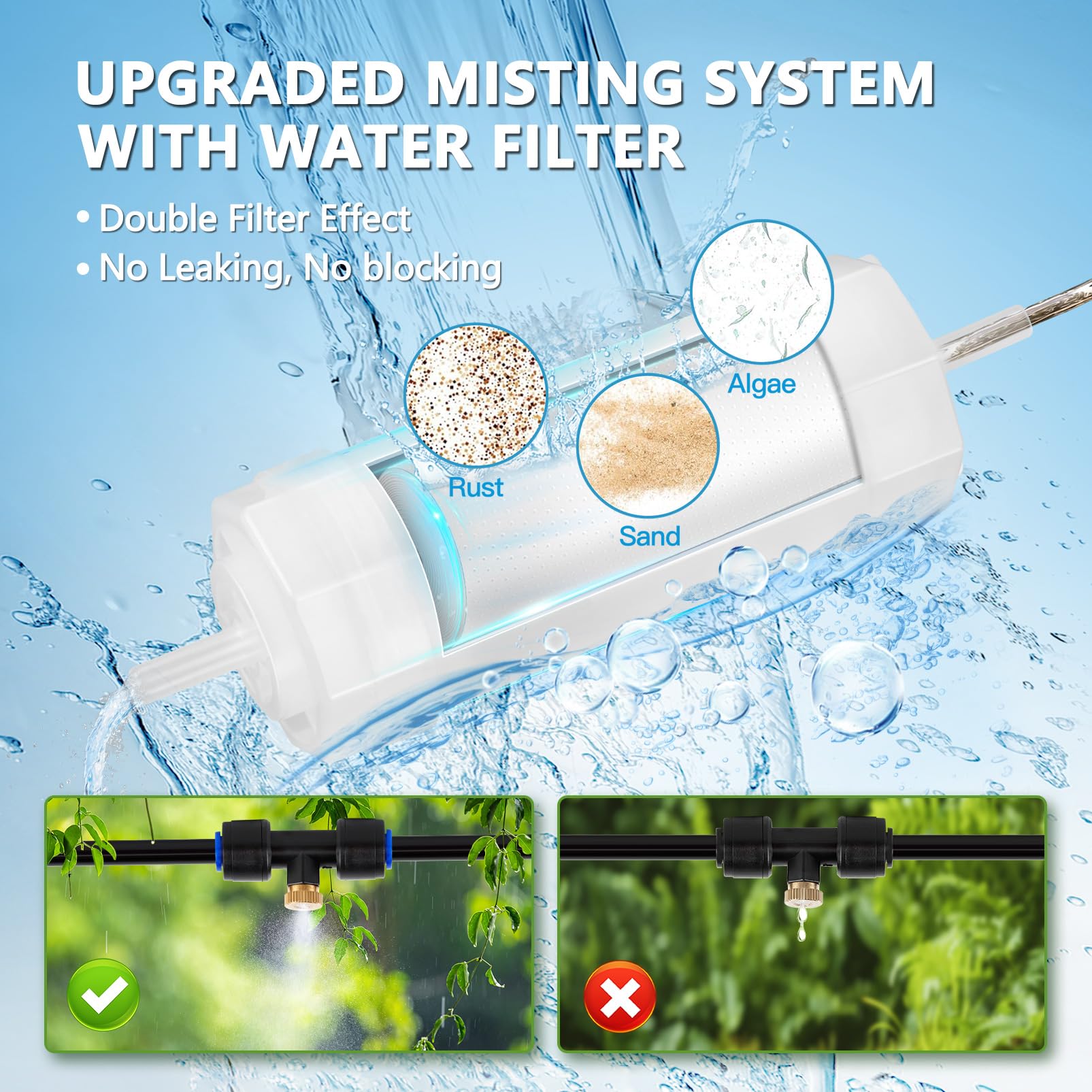 Rafow filtro de agua ampliado que protege boquillas y evita obstrucciones en el sistema
