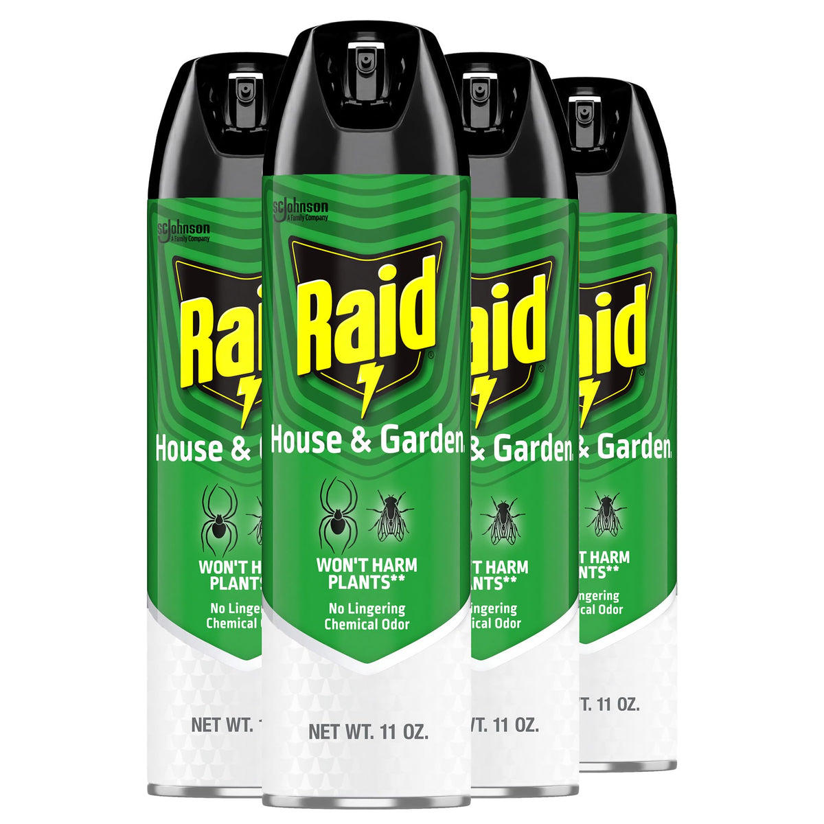 Raid envase frontal pack de 4 mostrando ahorro y disponibilidad
