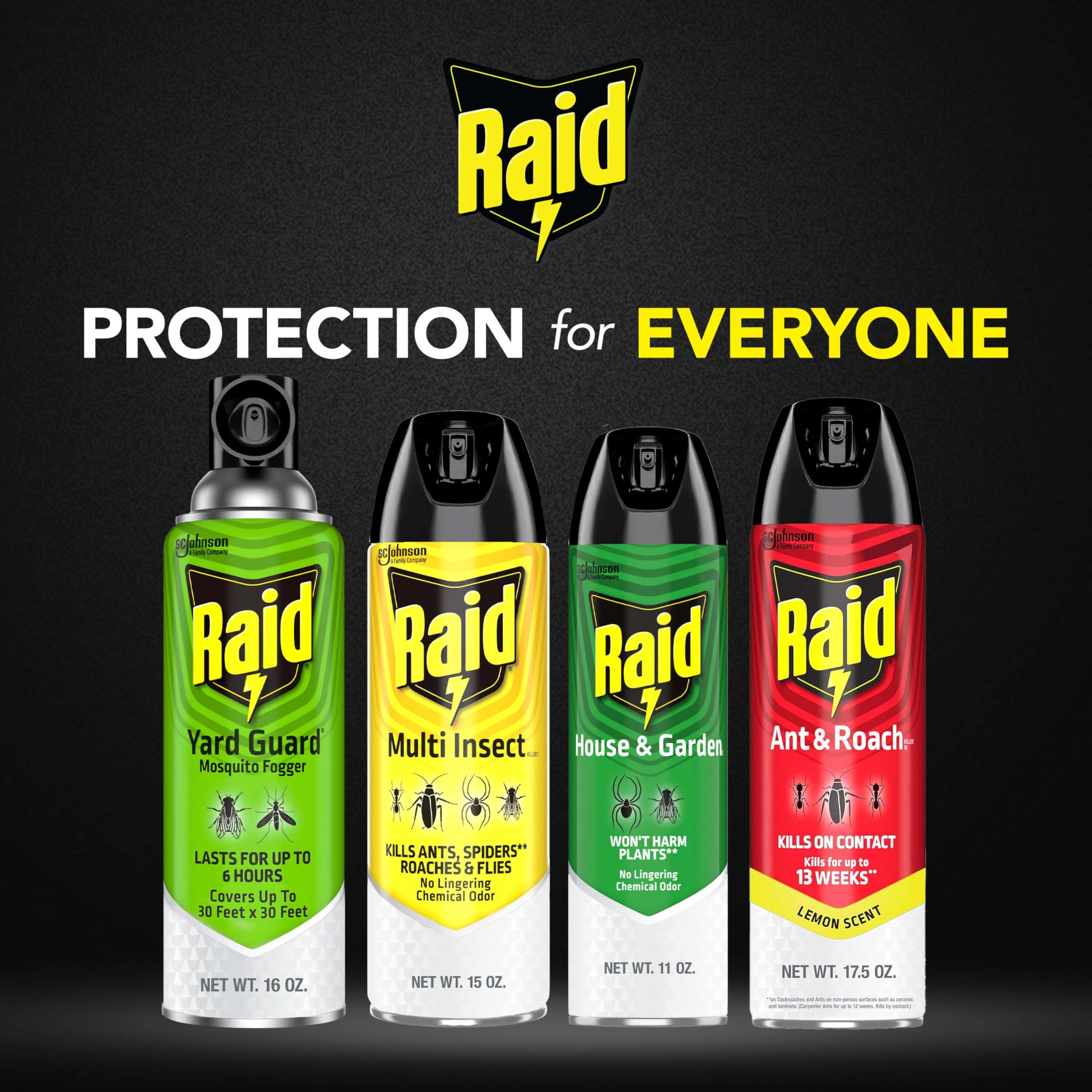 Raid pack de cuatro latas en mesa listo para múltiples aplicaciones